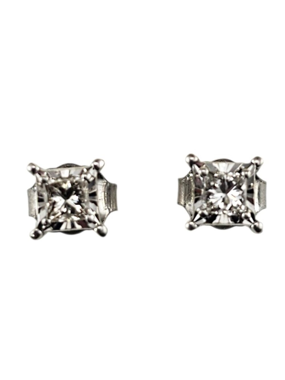 Sterling Silver Princess Cut Diamond Stud Earrings #24482